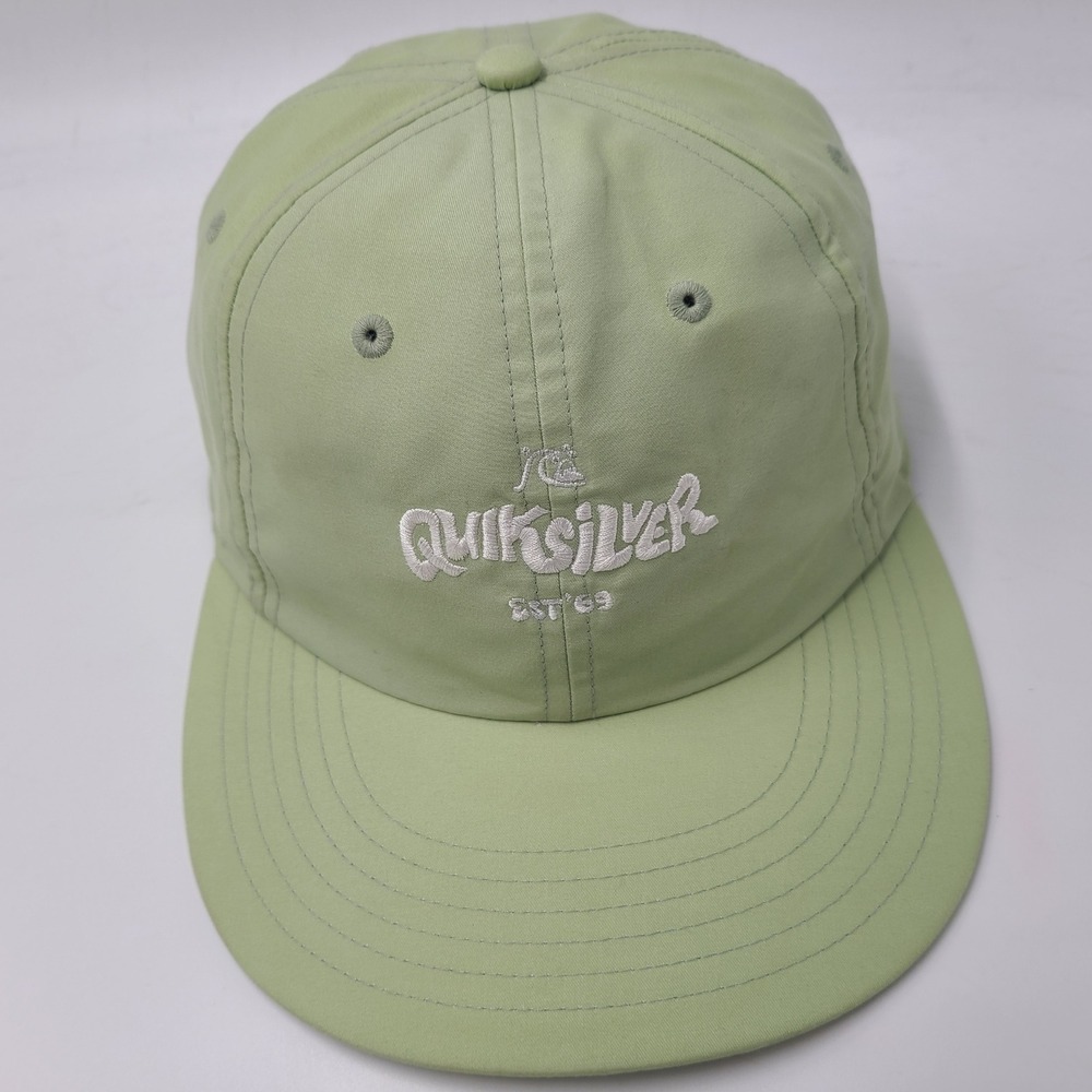 Quiksilver Hat Snapback Green White Script Logo Surf Skate Skateboard Casual Men